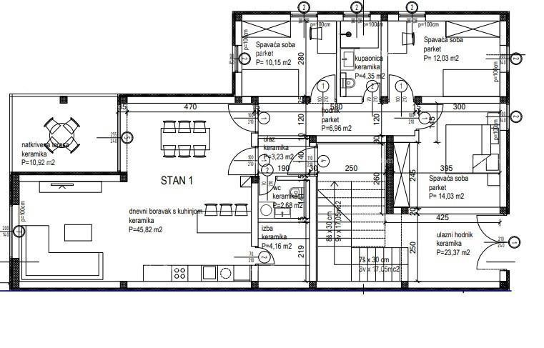 Trisobno stanovanje S1 z vrtom v novogradnji v Kanfanarju 2