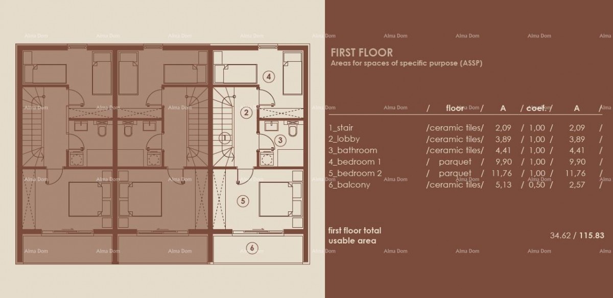 Medulin, Moderni troetažni apartma s pogledom na morje, A3 7