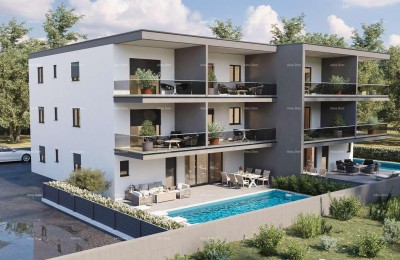 Appartamento in nuova costruzione con giardino e piscina – Novigrad, 400 m dal mare