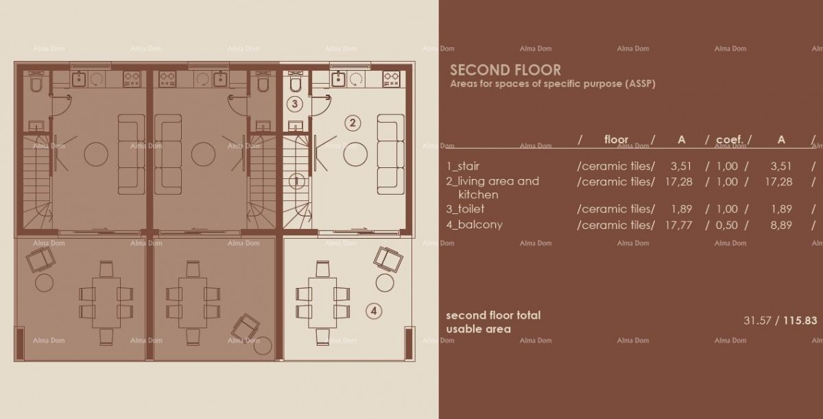 Medulin, Moderni troetažni apartman s pogledom na more, A3 8