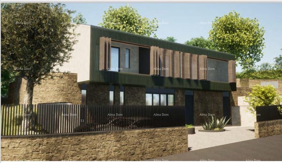 Building plot with a ruined house for sale in Labin, with sea view and project included. 1