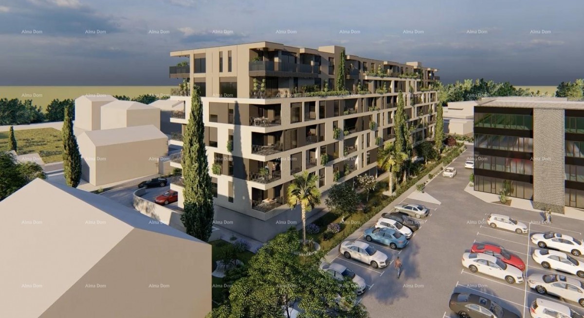 Pula! Multi-family, modern building with an elevator, close to the center. Apartment with a parking space and storage S84. 4
